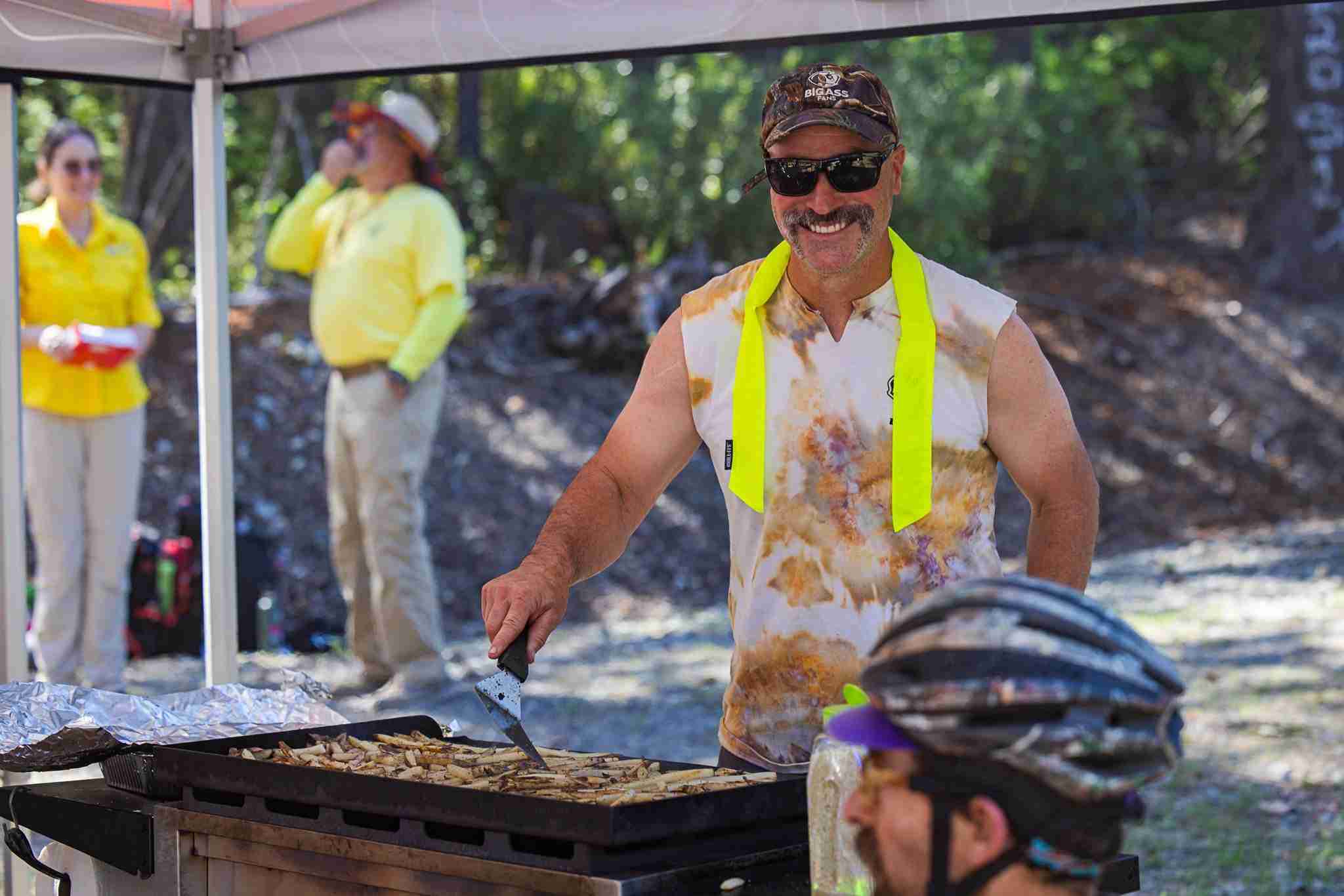 Mark Weir on the grill adding to the weird experience at Grinduro California